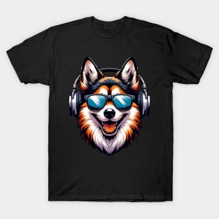 Norwegian Lundehund as Smiling DJ with Headphones and Sunglasses T-Shirt